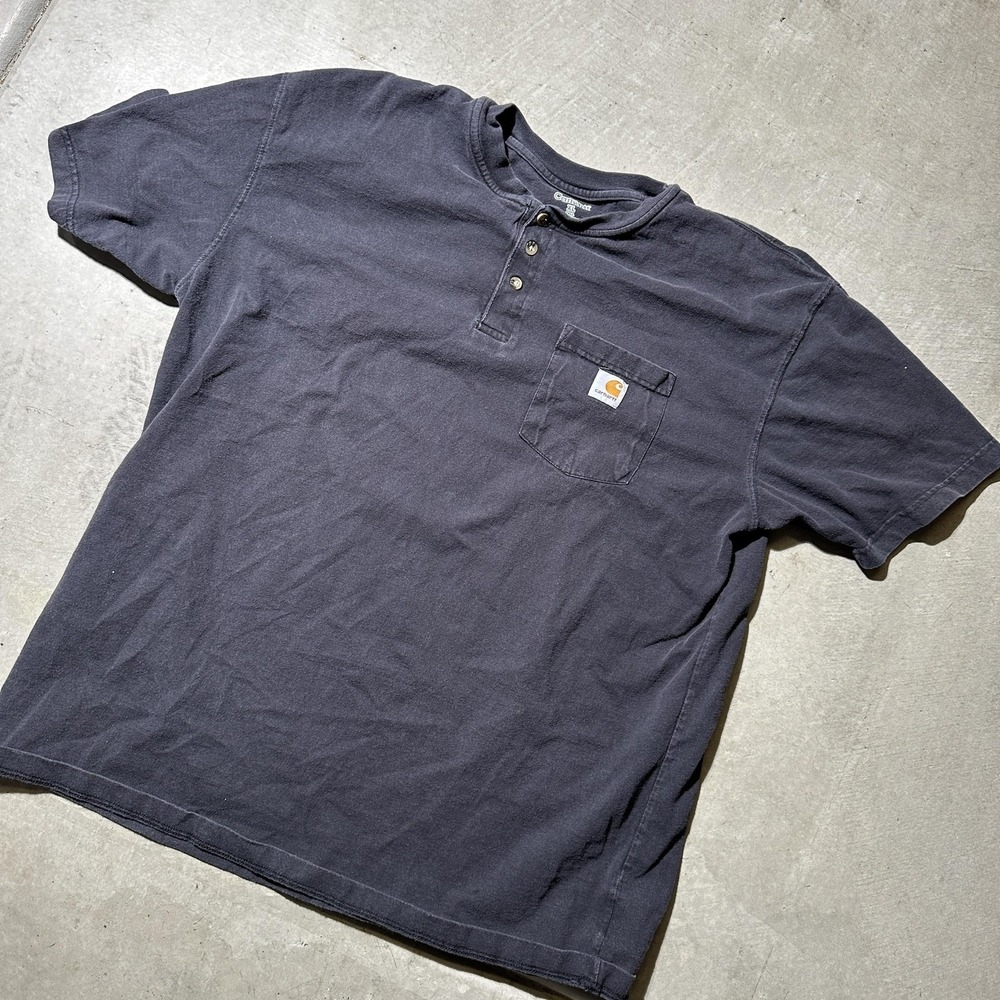 Carhartt Shirt Mens XLT Tall Black Henley Pocket Work T-Shirt Cotton K84 BLK - Picture 2 of 13